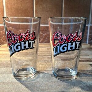 2 Coors Light Beer Drinking Glass 16 oz.Tumbler glassware bar glasses